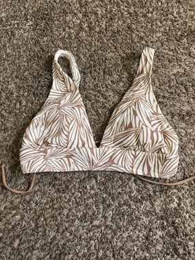 Skye Swimwear White and Brown Leaf-Print Bikini Top